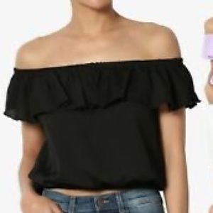Ruffle Off Shoulder Bubble Crop Top